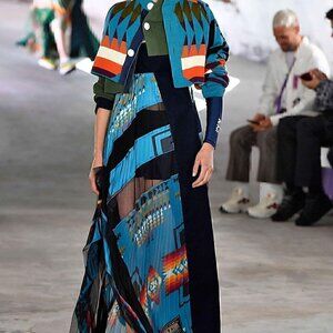 Sacai Pendleton Print Pleated Mesh Skirt Dress Sz Small 2019 Resort Asymmetrical